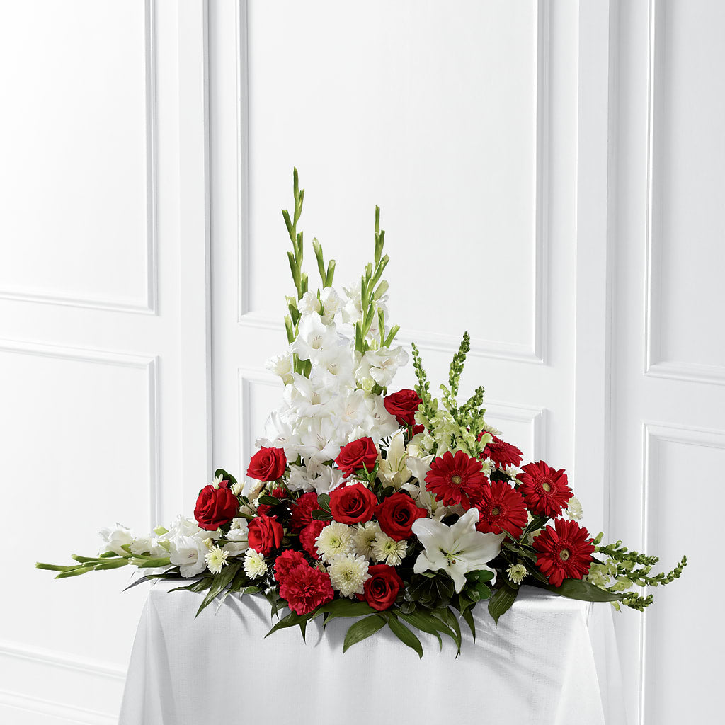 Crimson & White Arrangement – Kenyon Ave Floral Co Inc, Wakefield RI