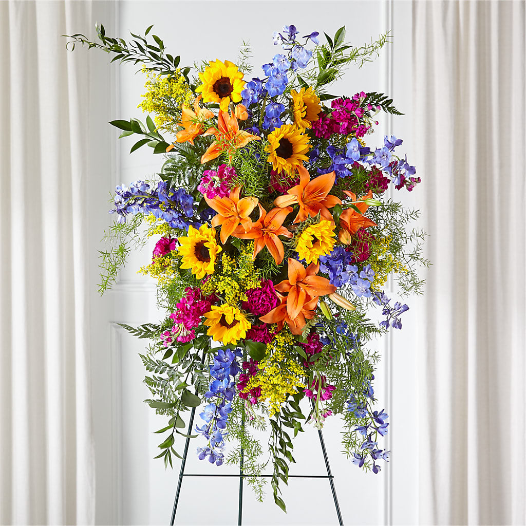 Sunlit Memories Standing Spray (Standard) – Kenyon Ave Floral Co Inc, Wakefield RI