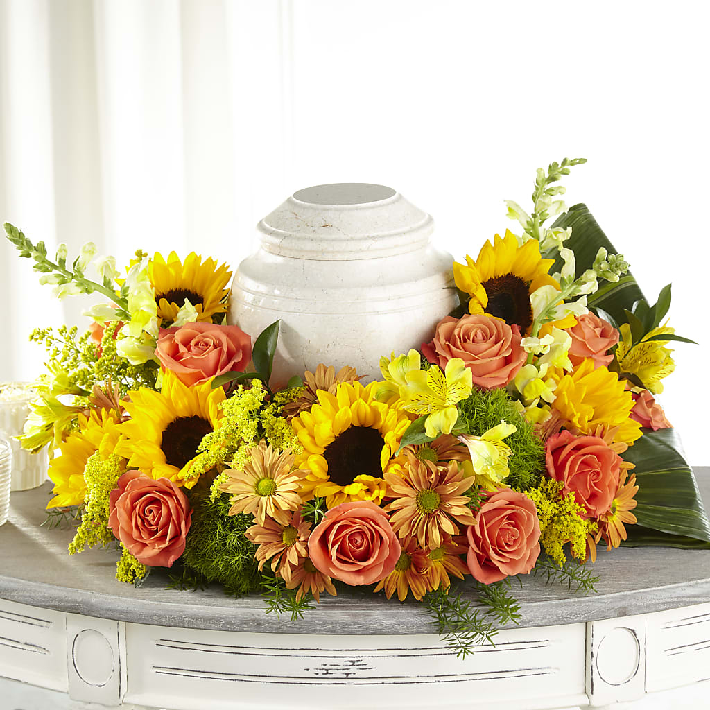 Faithful Sunflower Cremation Adornment – Kenyon Ave Floral Co Inc, Wakefield RI