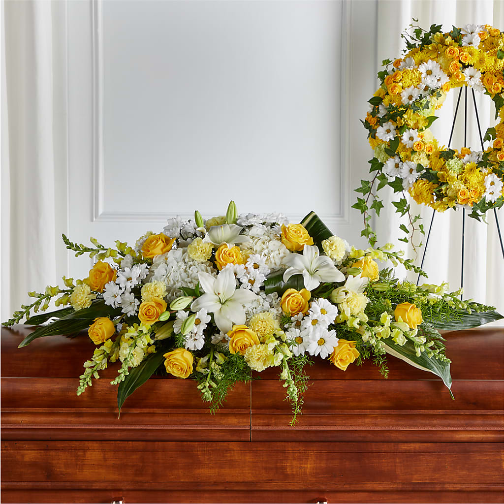 Golden Harmony Casket Spray – Kenyon Ave Floral Co Inc, Wakefield RI