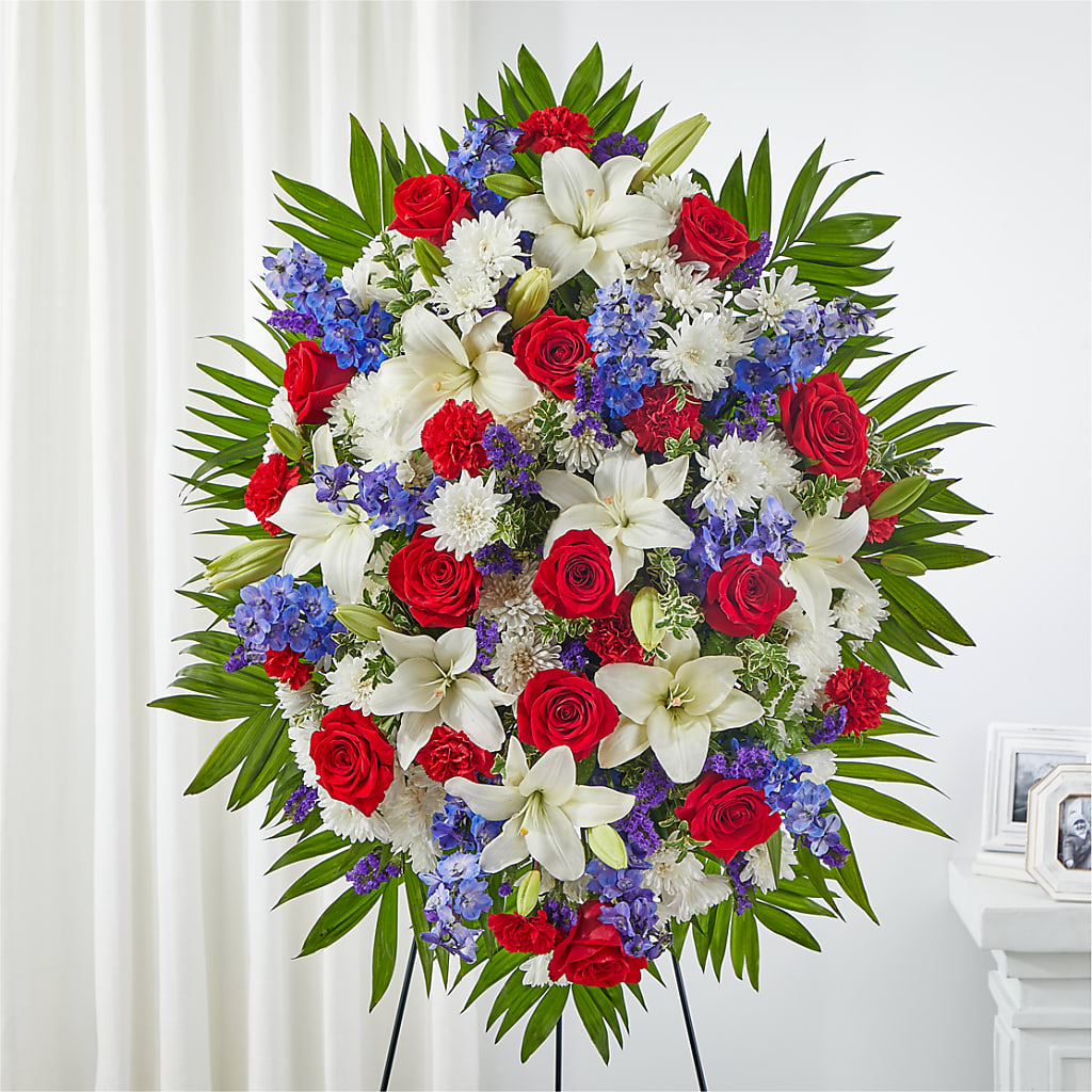Cherished Service Standing Spray – Kenyon Ave Floral Co Inc, Wakefield RI