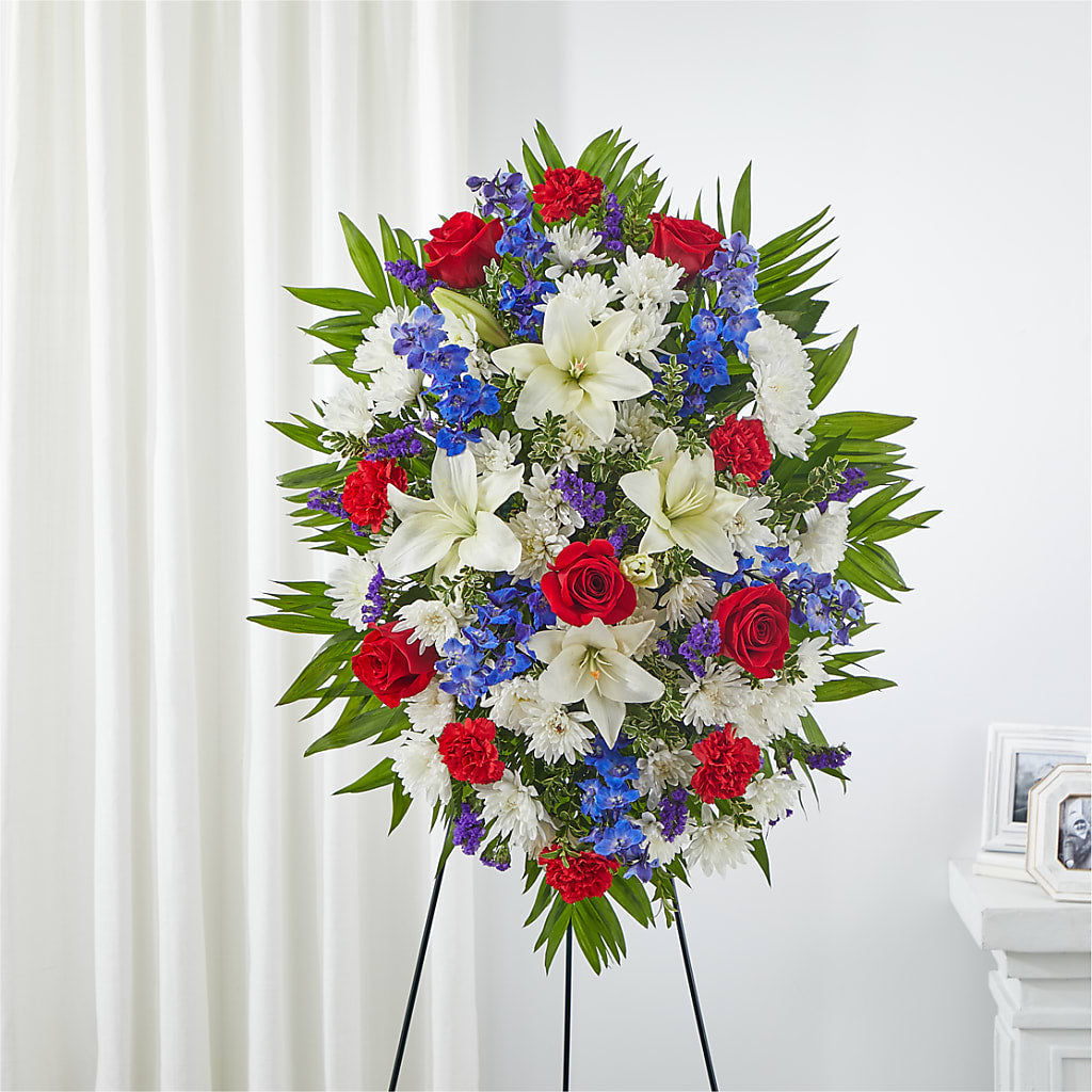Cherished Service Standing Spray – Kenyon Ave Floral Co Inc, Wakefield RI